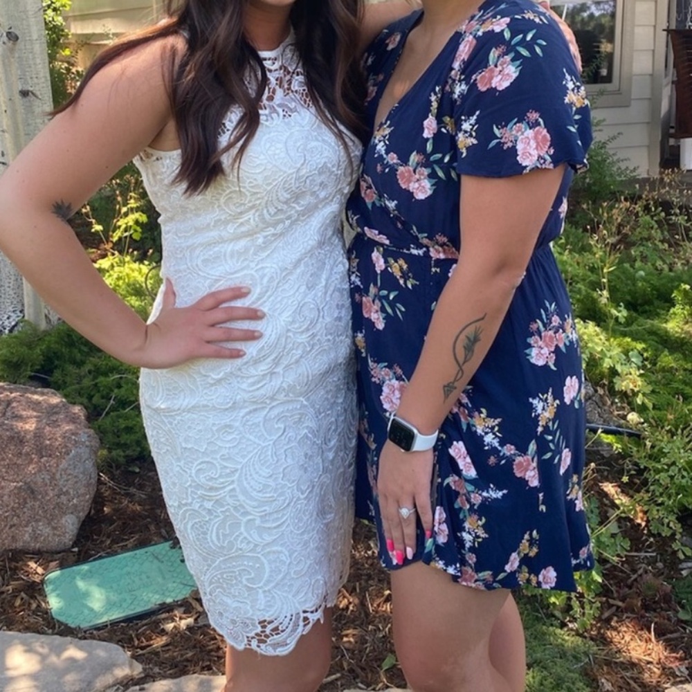 Adrianna Papell white lace dress wedding dress bridal shower